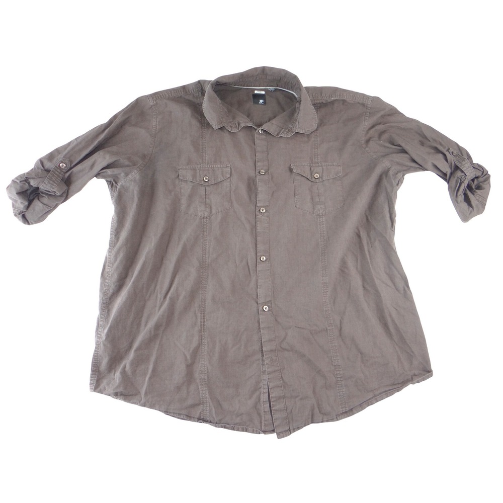 J.Ferrar Mens Charcoal Gray Brown Roll Tab Long Sleeve Button Down Shirt